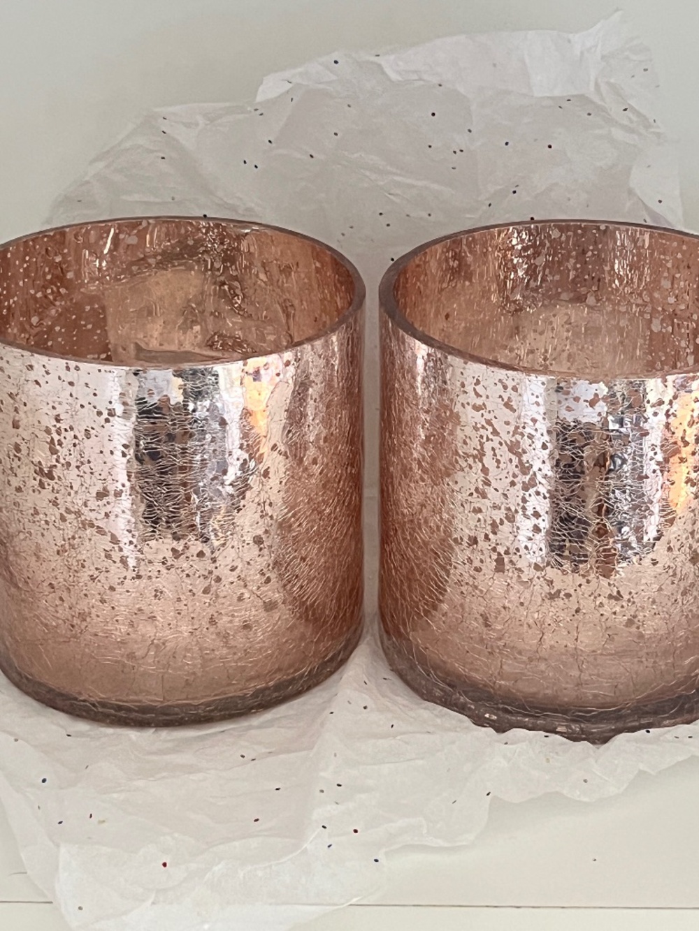BUNDLE (2) Big Iridescent Pink Crackle Candle Holder, Vintage Flare